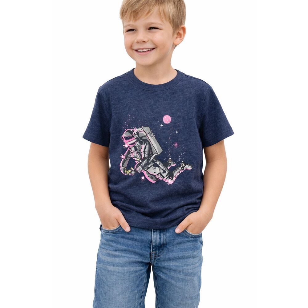 Cat & Jack Boys Astronaut Graphic T Shirt Navy Space Tee Size Small 6 7